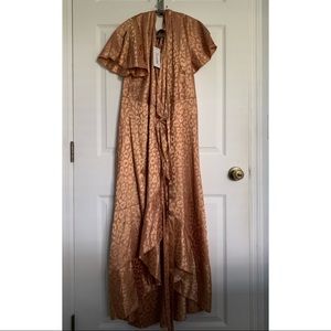 Gold Simplee Leopard Print Satin Wrap Dress
